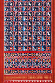 Double ikat pure silk saree in  blue in fish & swan pattern
