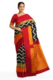 Ikat pure silk saree in black in  zigzag pattern