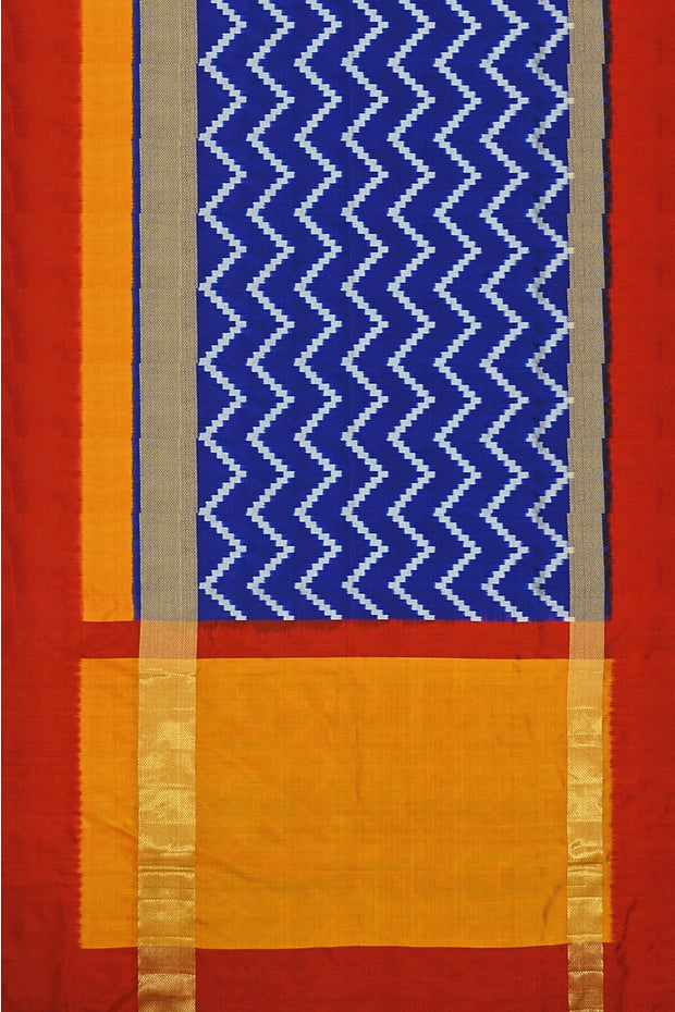 Ikat pure silk saree in blue in zigzag pattern