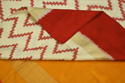 Ikat pure silk saree in off white in zigzag pattern