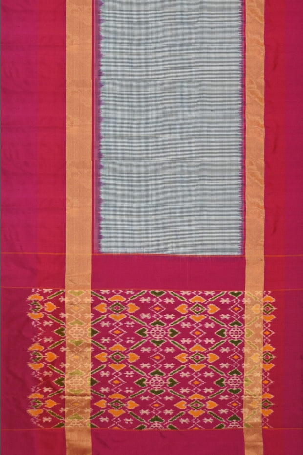 Handwoven Ikat pure silk saree in blue in  fine checks with a contrast pallu