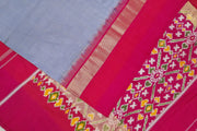 Handwoven Ikat pure silk saree in blue in  fine checks with a contrast pallu