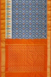 Ikat pure silk saree in grey & orange in diamond pattern