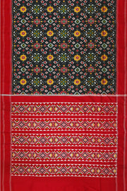 Ikat pure silk saree in black  in navratan pattern