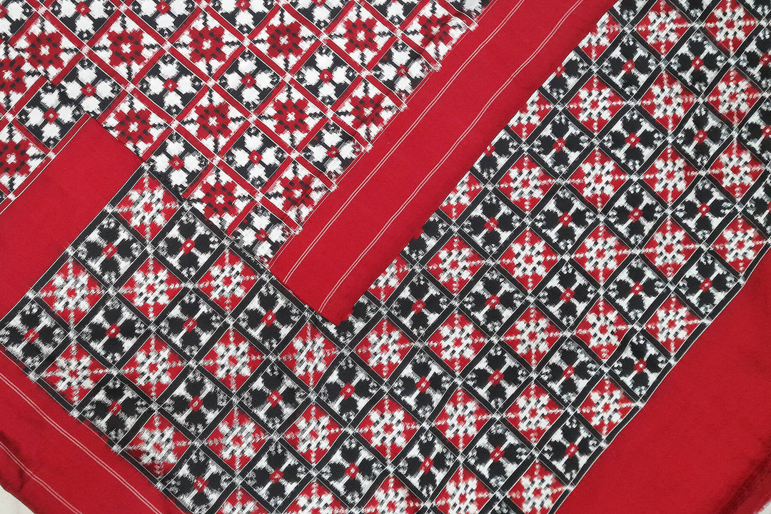 Double Ikat telia pure silk saree in  geometric pattern