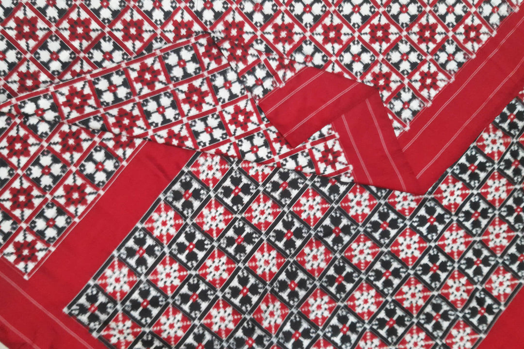 Double Ikat telia pure silk saree in  geometric pattern