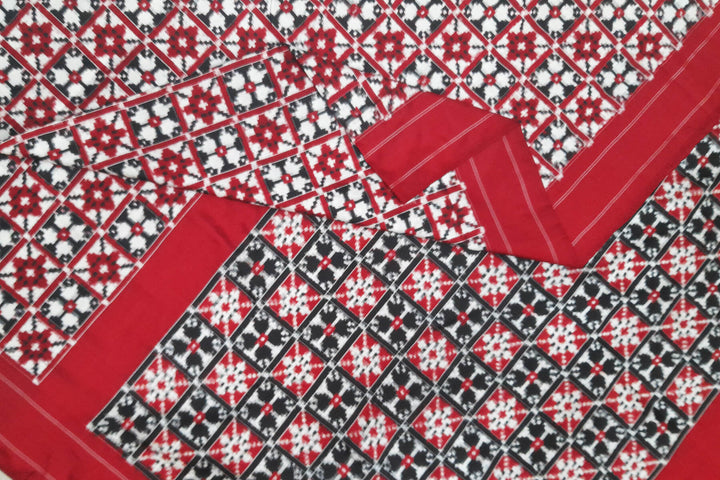 Double Ikat telia pure silk saree in  geometric pattern