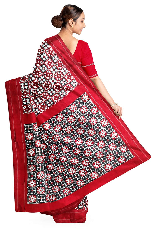 Double Ikat telia pure silk saree in  geometric pattern