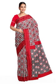 Double Ikat telia pure silk saree in  geometric pattern