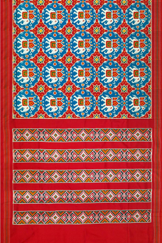 Double ikat pure silk saree in ananda  blue in  chabdi kunj  pattern