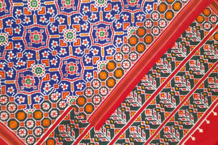 Double ikat pure silk saree in royal blue in patan patola  pattern