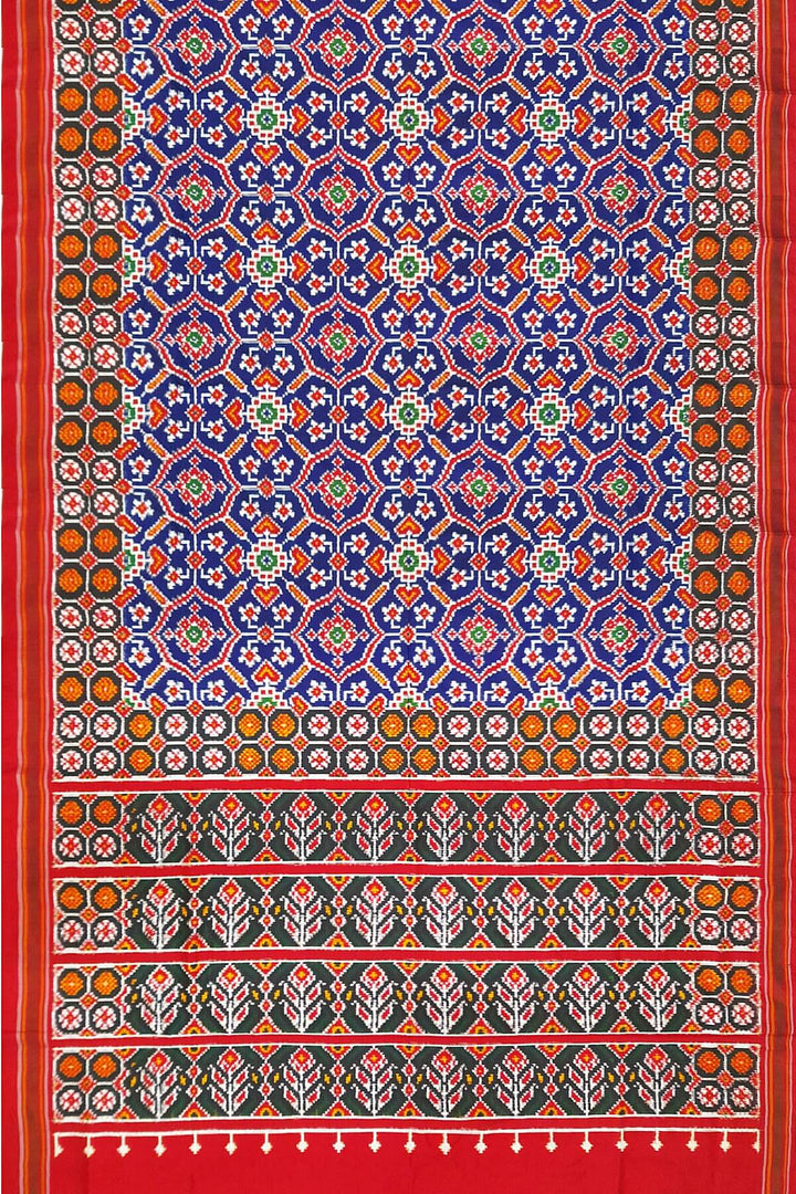 Double ikat pure silk saree in royal blue in patan patola  pattern
