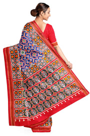 Double ikat pure silk saree in royal blue in patan patola  pattern
