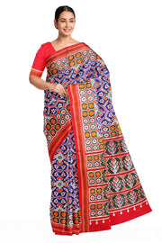 Double ikat pure silk saree in royal blue in patan patola  pattern