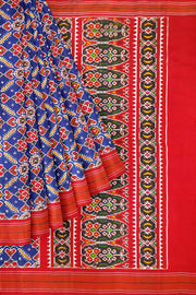 Double ikat pure silk saree in blue in patan patola  pattern