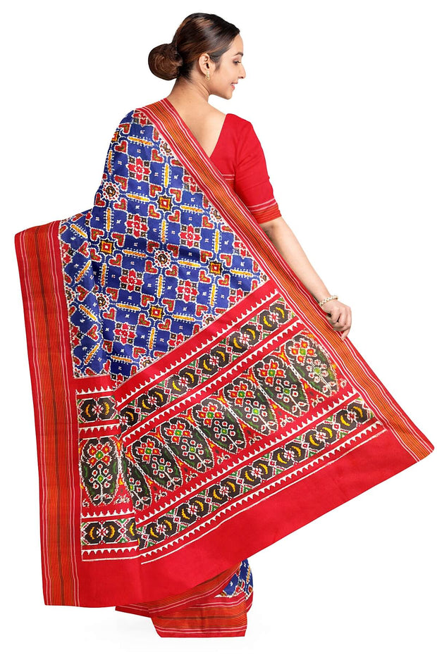 Double ikat pure silk saree in blue in patan patola  pattern