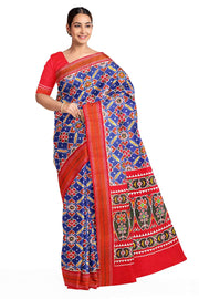 Double ikat pure silk saree in blue in patan patola  pattern