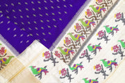 Handwoven Ikat pure silk saree in ink  blue with small motifs