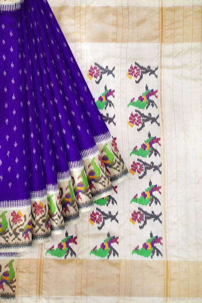 Handwoven Ikat pure silk saree in ink  blue with small motifs