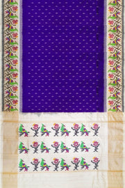 Handwoven Ikat pure silk saree in ink  blue with small motifs