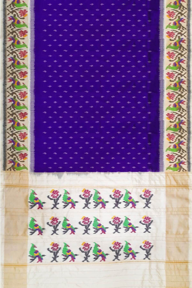 Handwoven Ikat pure silk saree in ink  blue with small motifs