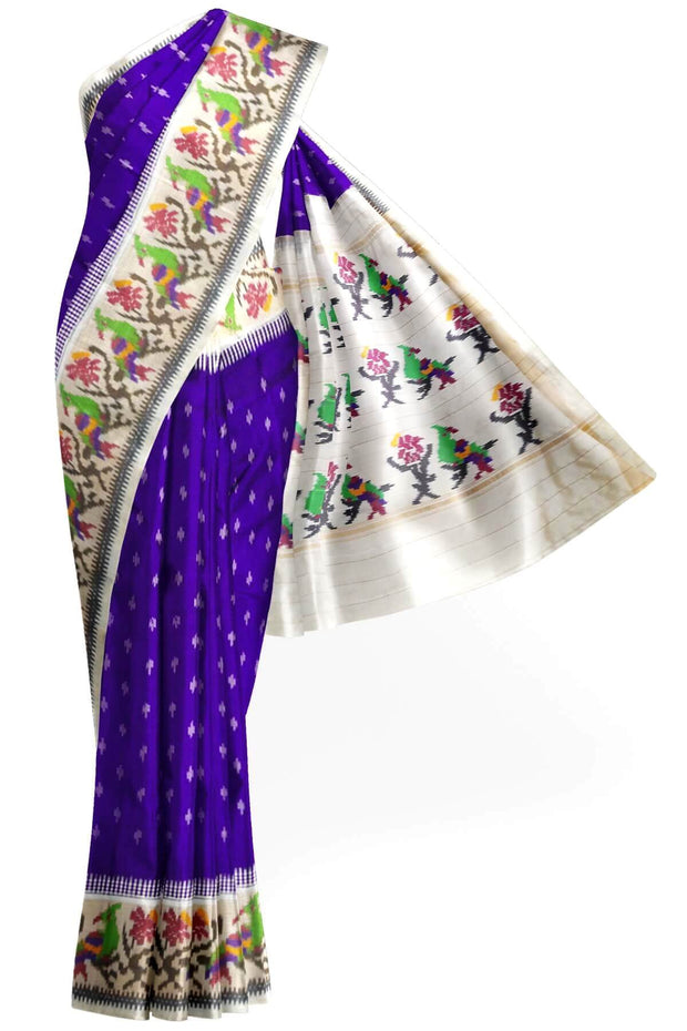 Handwoven Ikat pure silk saree in ink  blue with small motifs