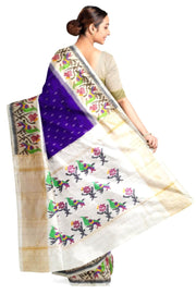 Handwoven Ikat pure silk saree in ink  blue with small motifs
