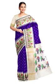 Handwoven Ikat pure silk saree in ink  blue with small motifs