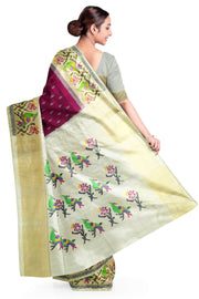 Ikat pure silk saree in magenta  with small motifs
