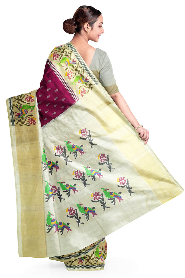 Ikat pure silk saree in magenta  with small motifs