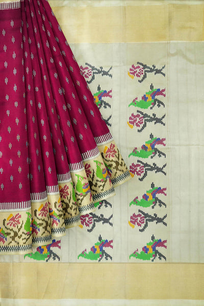 Ikat pure silk saree in magenta  with small motifs