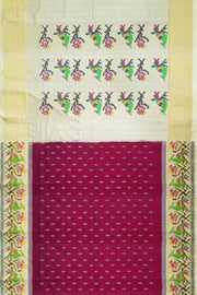 Ikat pure silk saree in magenta  with small motifs
