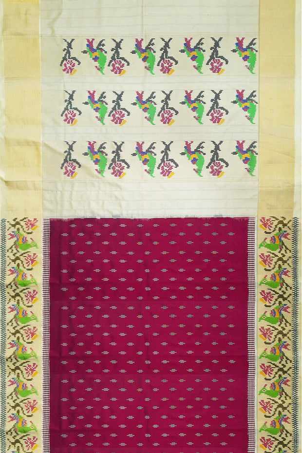 Ikat pure silk saree in magenta  with small motifs