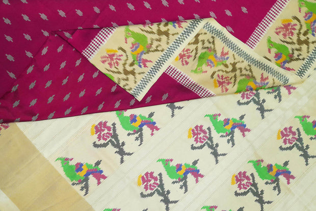 Ikat pure silk saree in magenta  with small motifs