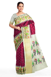 Ikat pure silk saree in magenta  with small motifs