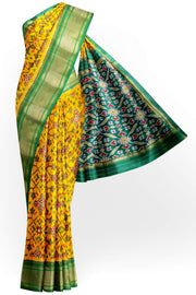 Ikat pure silk saree in mango yellow in navratan  pattern