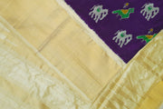 Ikat pure silk saree in purple with elephant & bird motifs