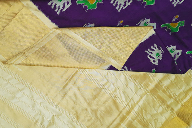 Ikat pure silk saree in purple with elephant & bird motifs