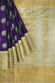 Ikat pure silk saree in purple with elephant & bird motifs