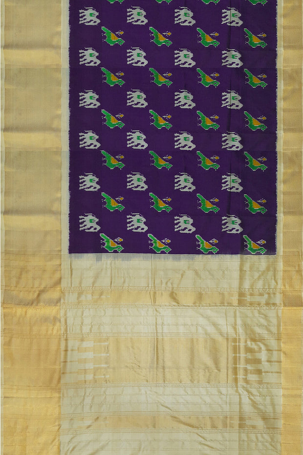 Ikat pure silk saree in purple with elephant & bird motifs