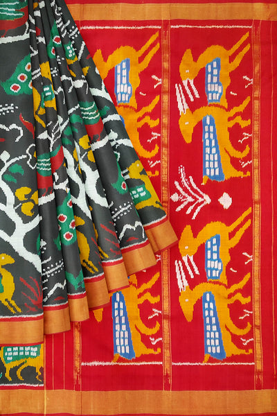 Intricately designed  Ikat pure silk saree in black