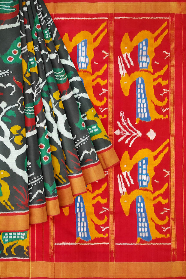 Intricately designed  Ikat pure silk saree in black