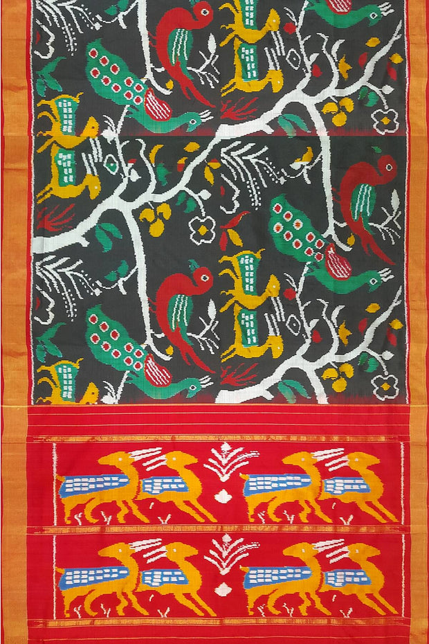 Intricately designed  Ikat pure silk saree in black
