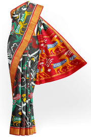 Intricately designed  Ikat pure silk saree in black