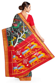 Intricately designed  Ikat pure silk saree in black