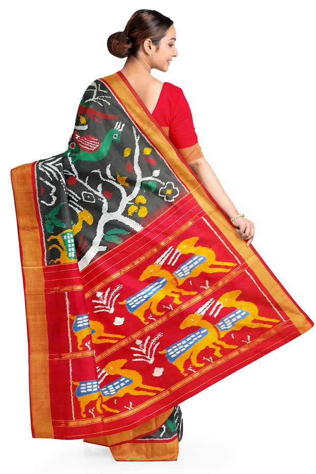 Intricately designed  Ikat pure silk saree in black