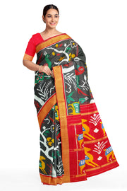 Intricately designed  Ikat pure silk saree in black
