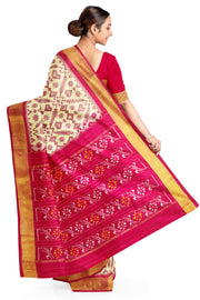 Ikat pure silk saree in off white in pan bhat pattern .