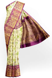 Ikat pure silk saree in off white in navratan pattern.