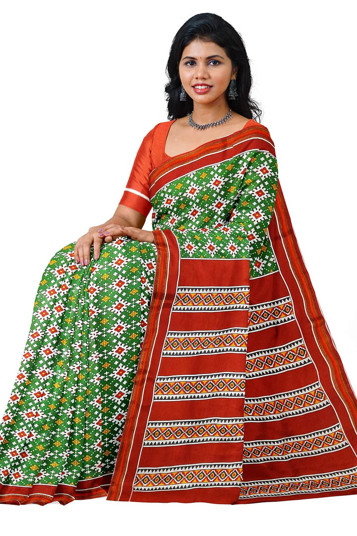 TWILL WEAVE silk saree in green   in chokta bhat ( diamond ) pattern